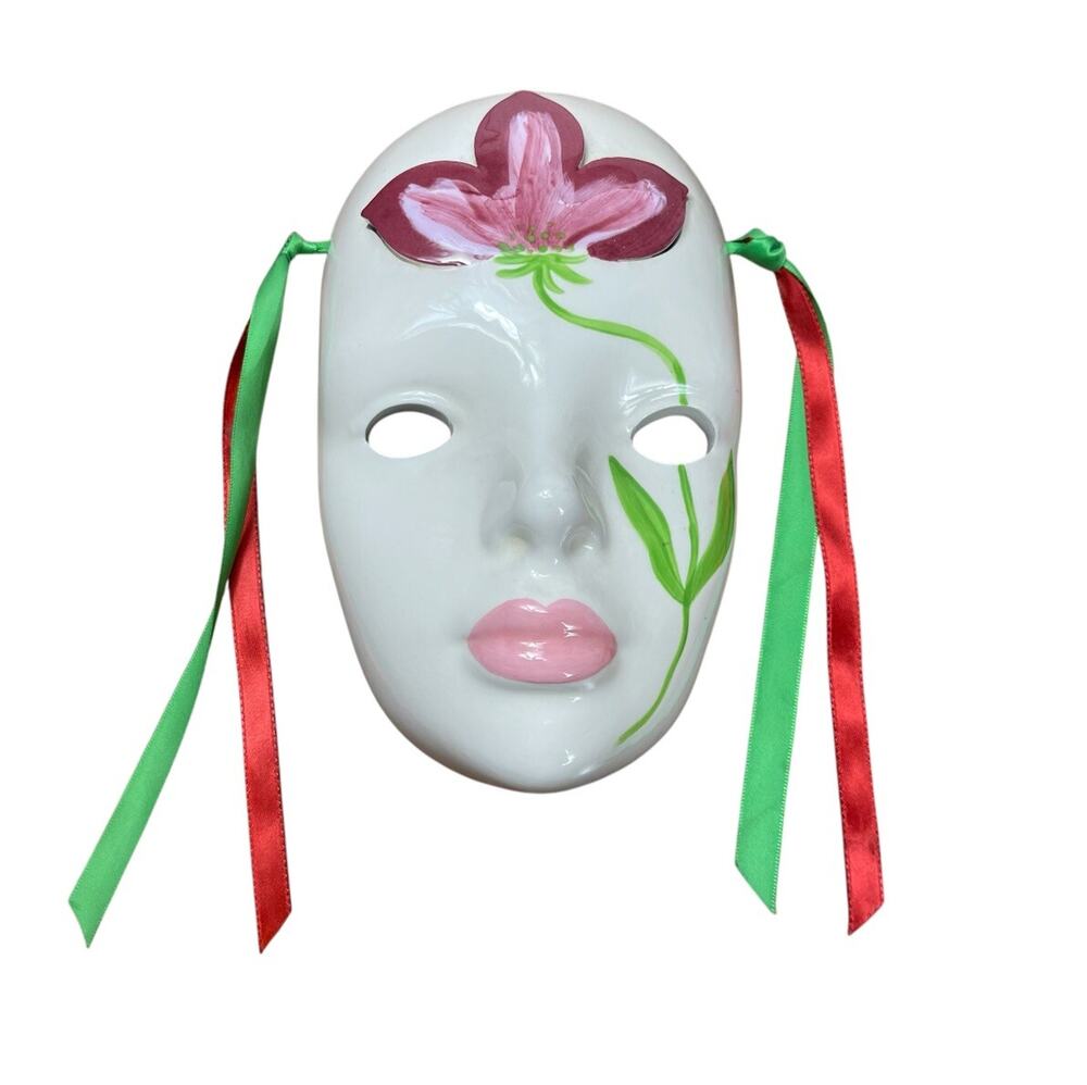 Damaja New Orleans Vintage 80s Hand Painted Ceramic Mask Tulip Mardi Gras